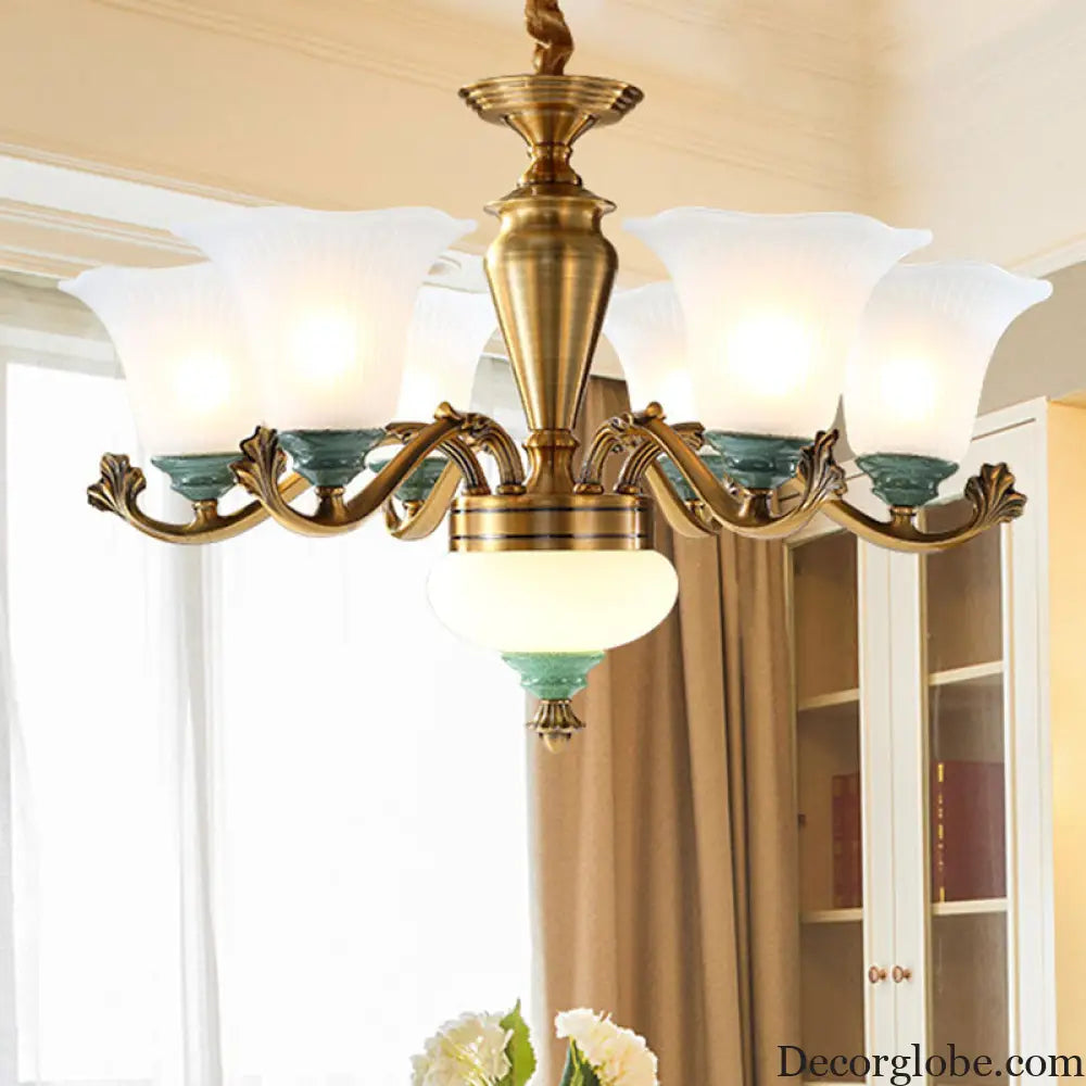Sleek Opal Glass Pendant Chandelier with Brass Suspension - Perfect for Dining Rooms