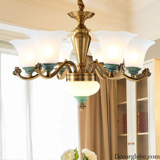 Sleek Opal Glass Pendant Chandelier with Brass Suspension - Perfect for Dining Rooms