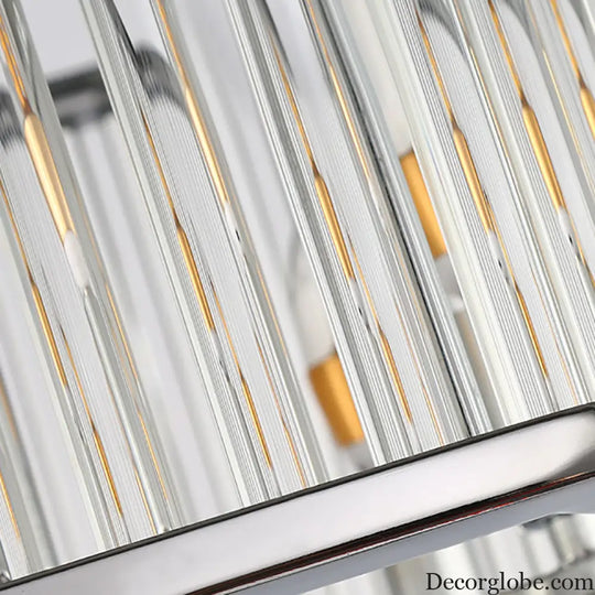 Hexagon Chrome Pendant Chandelier with Crystal - Modern Metal Hanging Lamp for Living Room Chrome