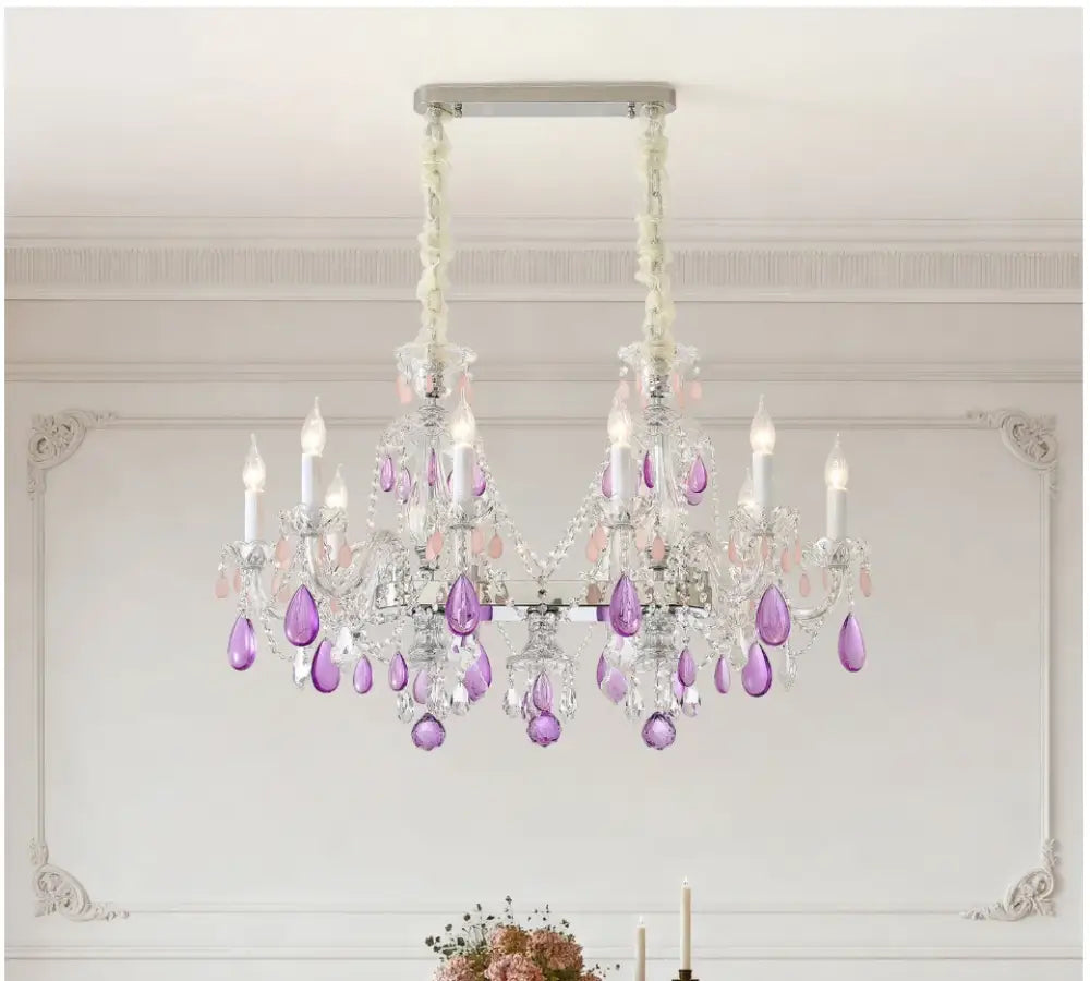 Modern Clear Purple Crystal Chandelier Lustre Crystal Chandelier Decora Candle 6arms Lustres De Cristal Chandelier AC