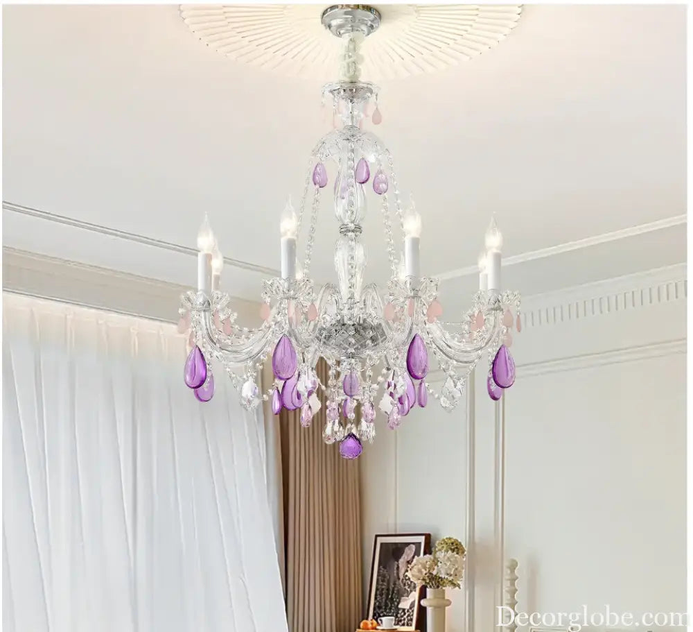 Modern Clear Purple Crystal Chandelier Lustre Crystal Chandelier Decora Candle 6arms Lustres De Cristal Chandelier AC