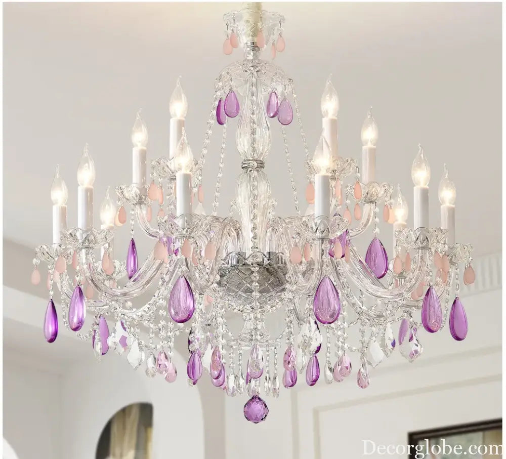 Modern Clear Purple Crystal Chandelier Lustre Crystal Chandelier Decora Candle 6arms Lustres De Cristal Chandelier AC