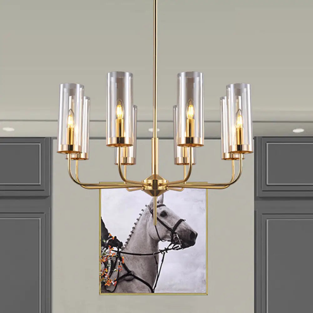 Cognac Glass Cylinder Chandelier: Modern 8 Bulb Pendant Ceiling Light for Dining Room Cognac