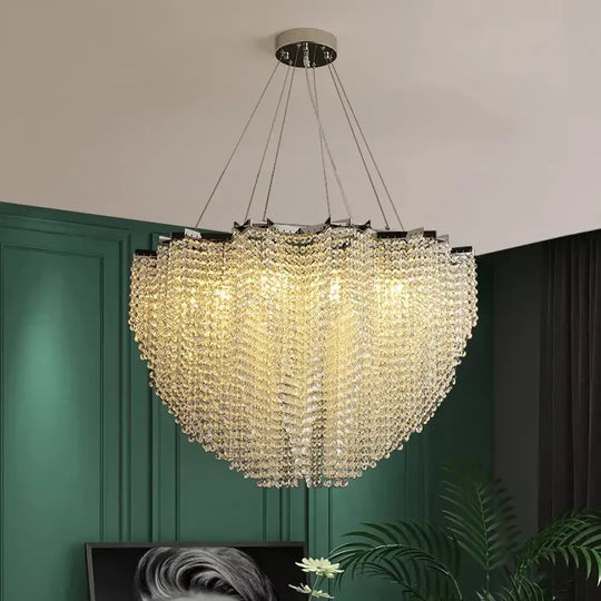 Modern Crystal Chandelier - Luxury Staircase Illumination with Chrome Accents and LED Elegance - DecorGlobe
