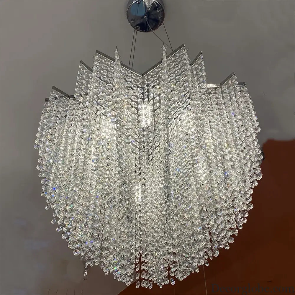 Modern Crystal Chandelier - Luxury Staircase Illumination with Chrome Accents and LED Elegance - DecorGlobe