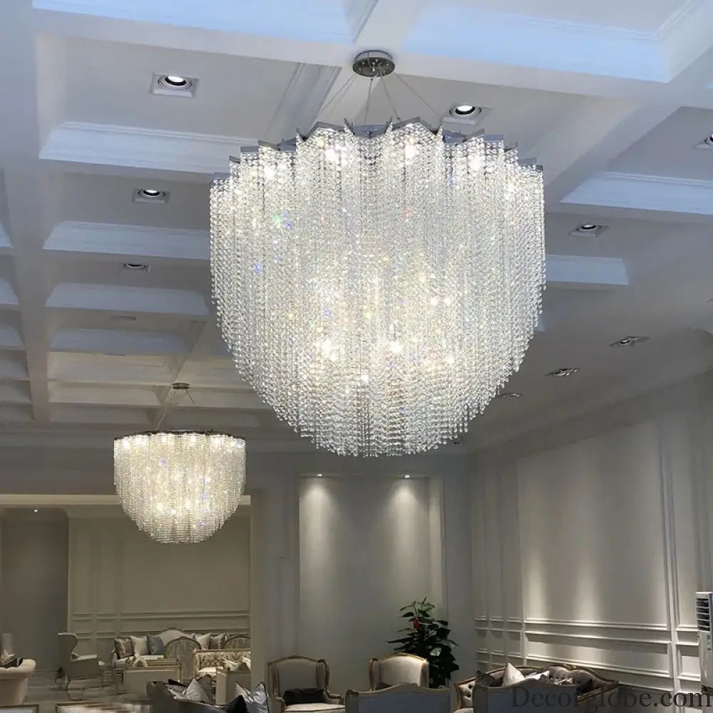 Modern Crystal Chandelier - Luxury Staircase Illumination with Chrome Accents and LED Elegance - DecorGlobe