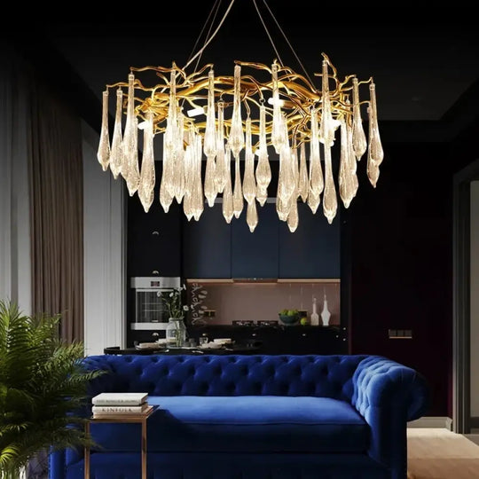 Modern Crystal Chandeliers - Luxury Living and Dining Room Lighting with Bar Design, Featuring Branch Pendant Lights and Crystal Water Drop Accents - DecorGlobe