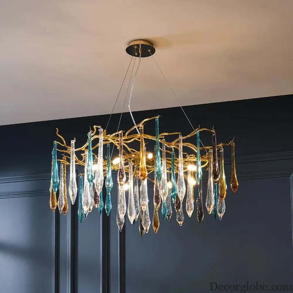 Modern Crystal Chandeliers - Luxury Living and Dining Room Lighting with Bar Design, Featuring Branch Pendant Lights and Crystal Water Drop Accents - DecorGlobe