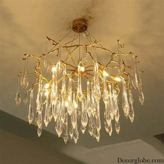 Modern Crystal Chandeliers - Luxury Living and Dining Room Lighting with Bar Design, Featuring Branch Pendant Lights and Crystal Water Drop Accents - DecorGlobe