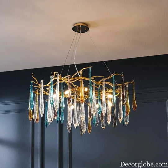 Modern Crystal Chandeliers - Luxury Living and Dining Room Lighting with Bar Design, Featuring Branch Pendant Lights and Crystal Water Drop Accents - DecorGlobe