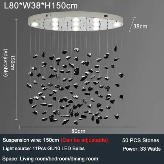 Modern Crystal Stone Chandelier - LED Home Decor Lighting Fixture with Creative Design, Colorful Oval Lustre for Dining Rooms - DecorGlobe