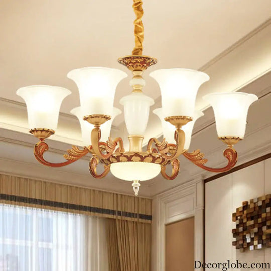 Gold Pendant Chandelier with Frosted Glass for Modern Bedroom Lighting