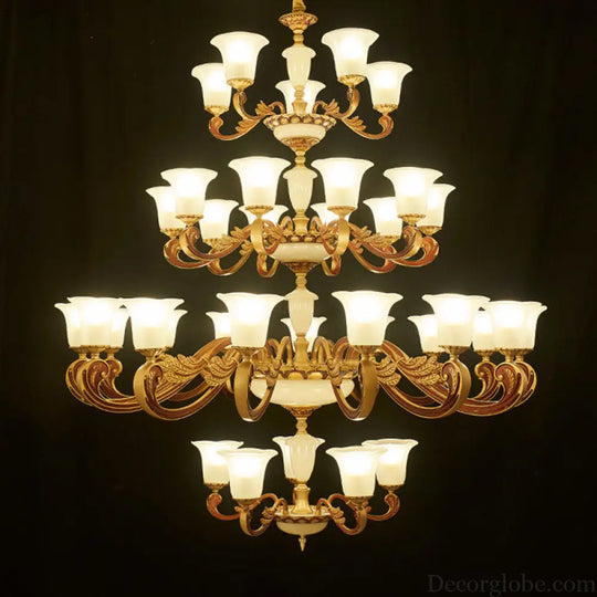 Gold Pendant Chandelier with Frosted Glass for Modern Bedroom Lighting