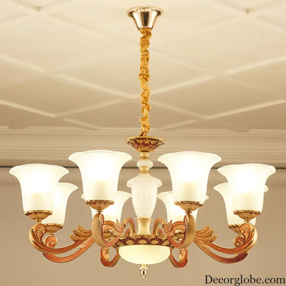 Gold Pendant Chandelier with Frosted Glass for Modern Bedroom Lighting