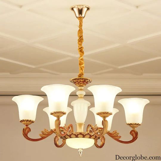 Gold Pendant Chandelier with Frosted Glass for Modern Bedroom Lighting