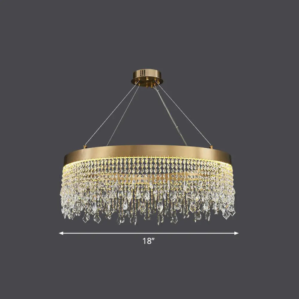 Modern LED Chandelier with Crystal Drapes and Stainless Steel Ring Shape Gold / 18’’