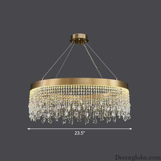 Modern LED Chandelier with Crystal Drapes and Stainless Steel Ring Shape