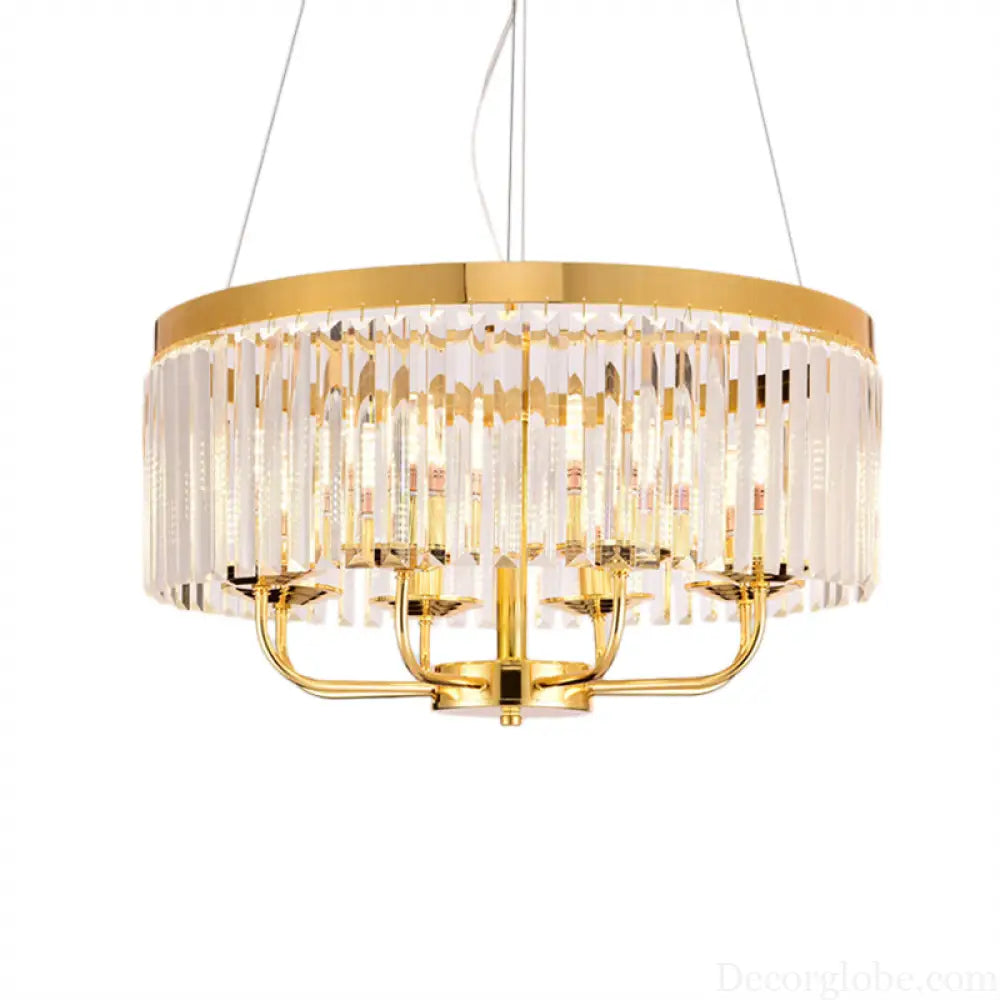 Modern Gold Round Chandelier with Rectangular-Cut Crystal Ceiling Light - 6/8/12 Lights 18’’/31.5’’ Wide