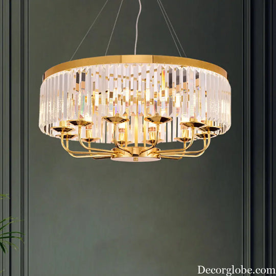 Modern Gold Round Chandelier with Rectangular-Cut Crystal Ceiling Light - 6/8/12 Lights 18’’/31.5’’ Wide