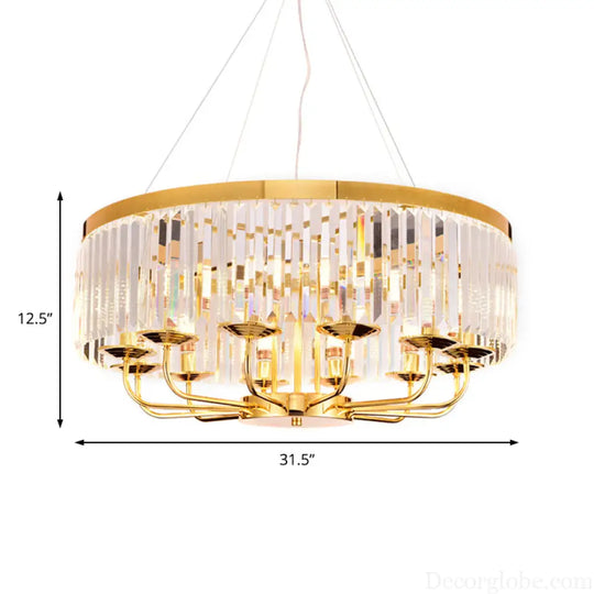 Modern Gold Round Chandelier with Rectangular-Cut Crystal Ceiling Light - 6/8/12 Lights 18’’/31.5’’ Wide