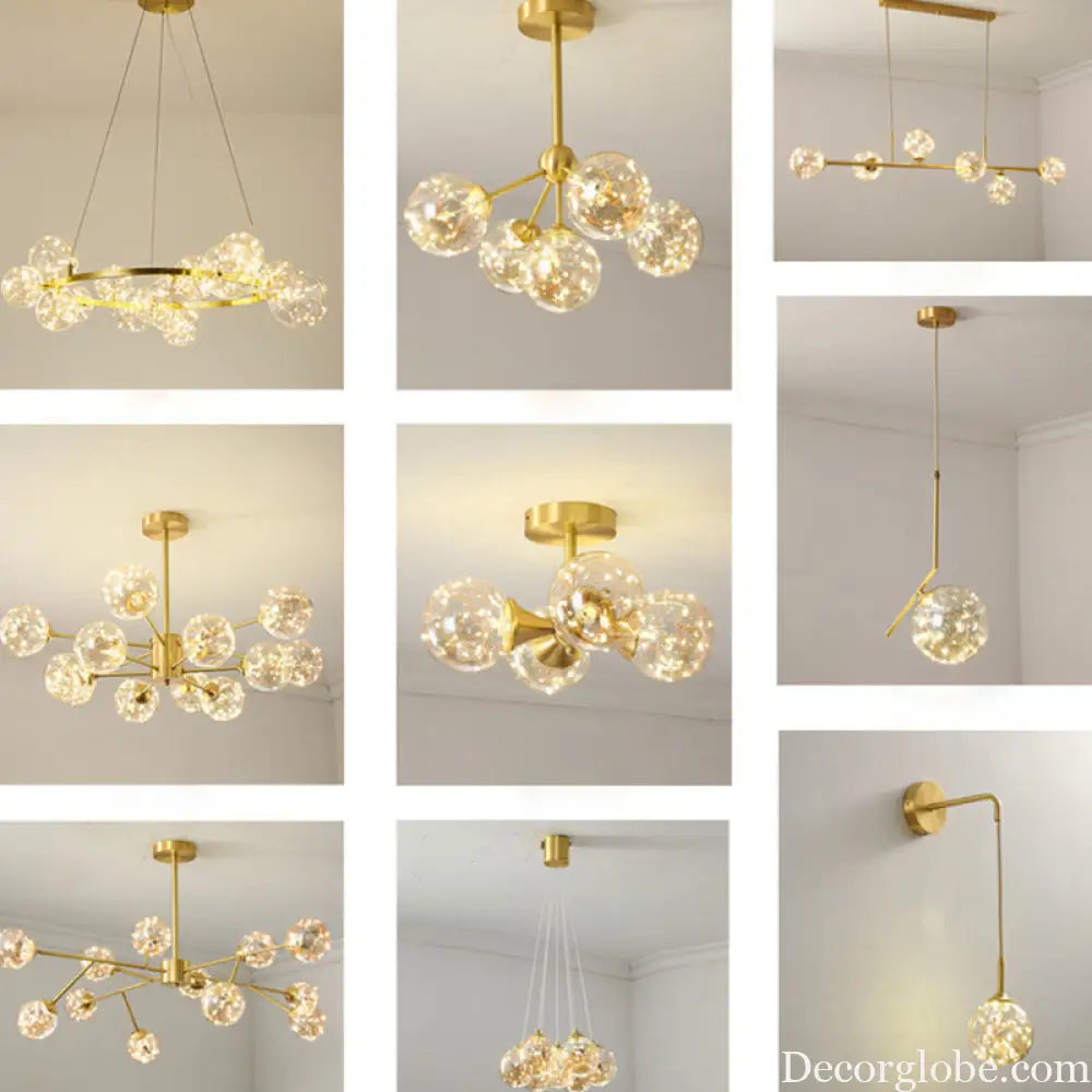 Modern Gold Glass Starry LED Bedroom Chandelier - Orb Ceiling Lamp