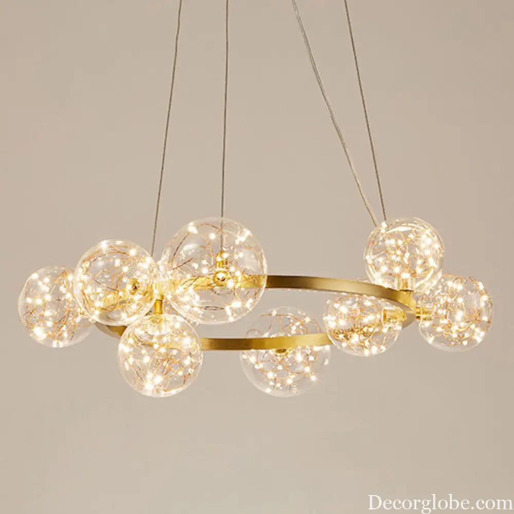 Modern Gold Glass Starry LED Bedroom Chandelier - Orb Ceiling Lamp