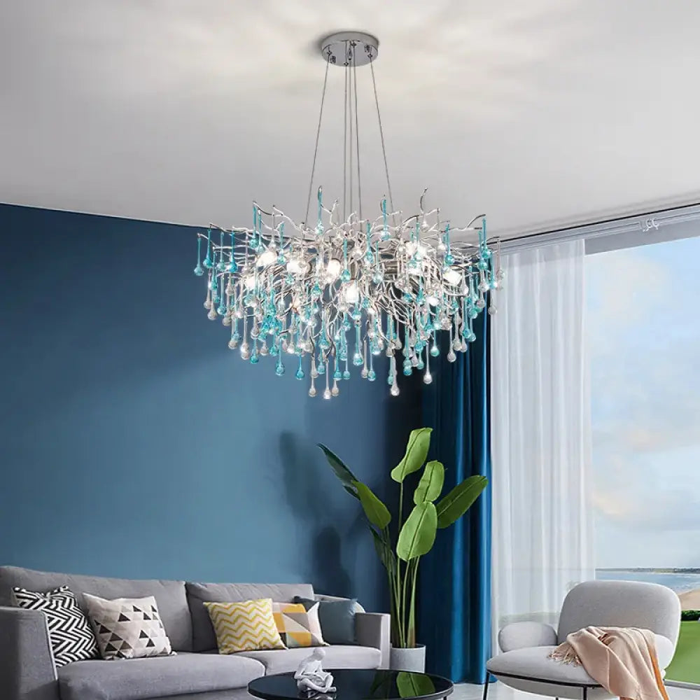 Modern LED Blue Water Droplets Ceiling Chandelier - Luxury Elegance for Villas and Living Spaces - DecorGlobe