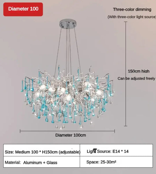 Modern LED Blue Water Droplets Ceiling Chandelier - Luxury Elegance for Villas and Living Spaces - DecorGlobe