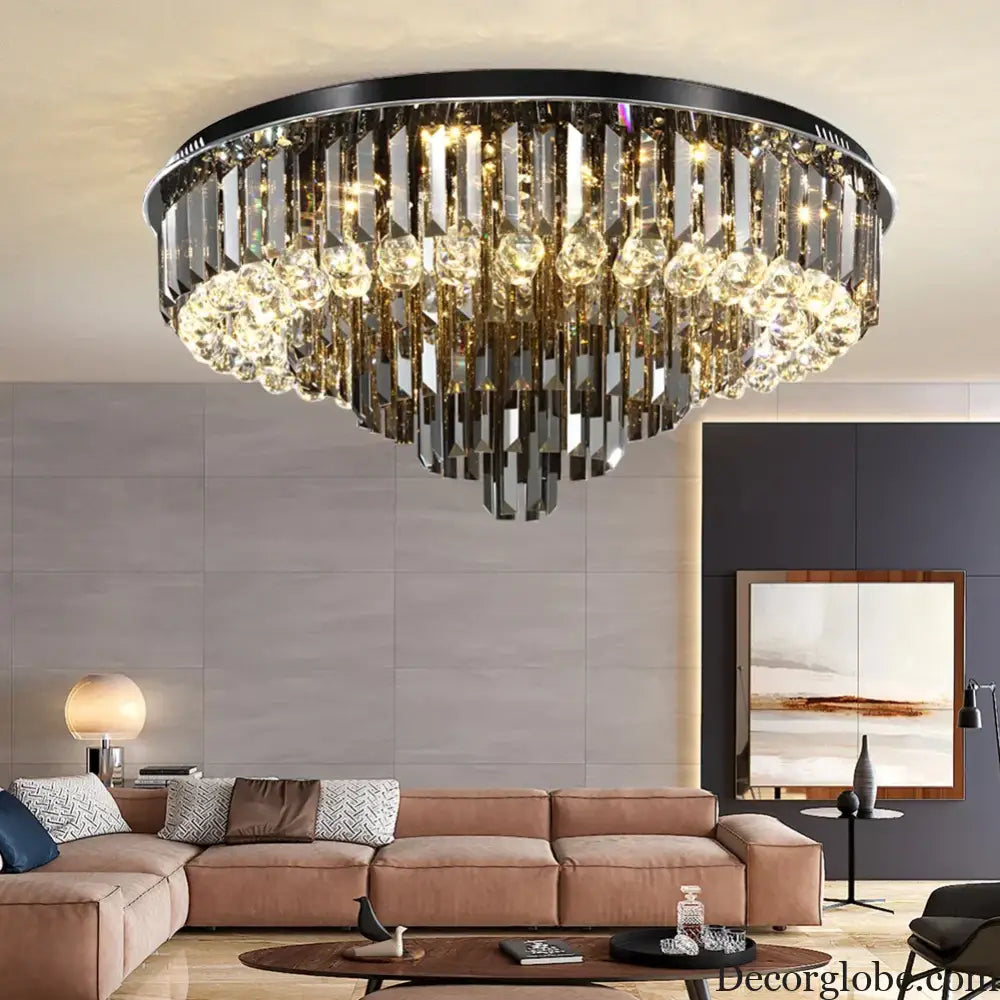 Modern LED Crystal Ceiling Chandelier - Creative Home Decor Lamp in Round Luxury Design (Black, Gold, Silver) - DecorGlobe
