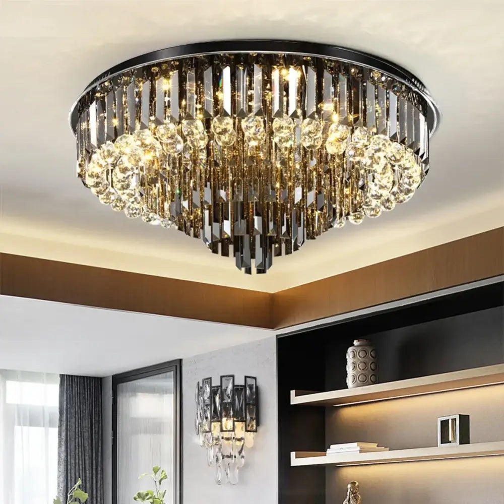 Modern LED Crystal Ceiling Chandelier - Creative Home Decor Lamp in Round Luxury Design (Black, Gold, Silver) - DecorGlobe