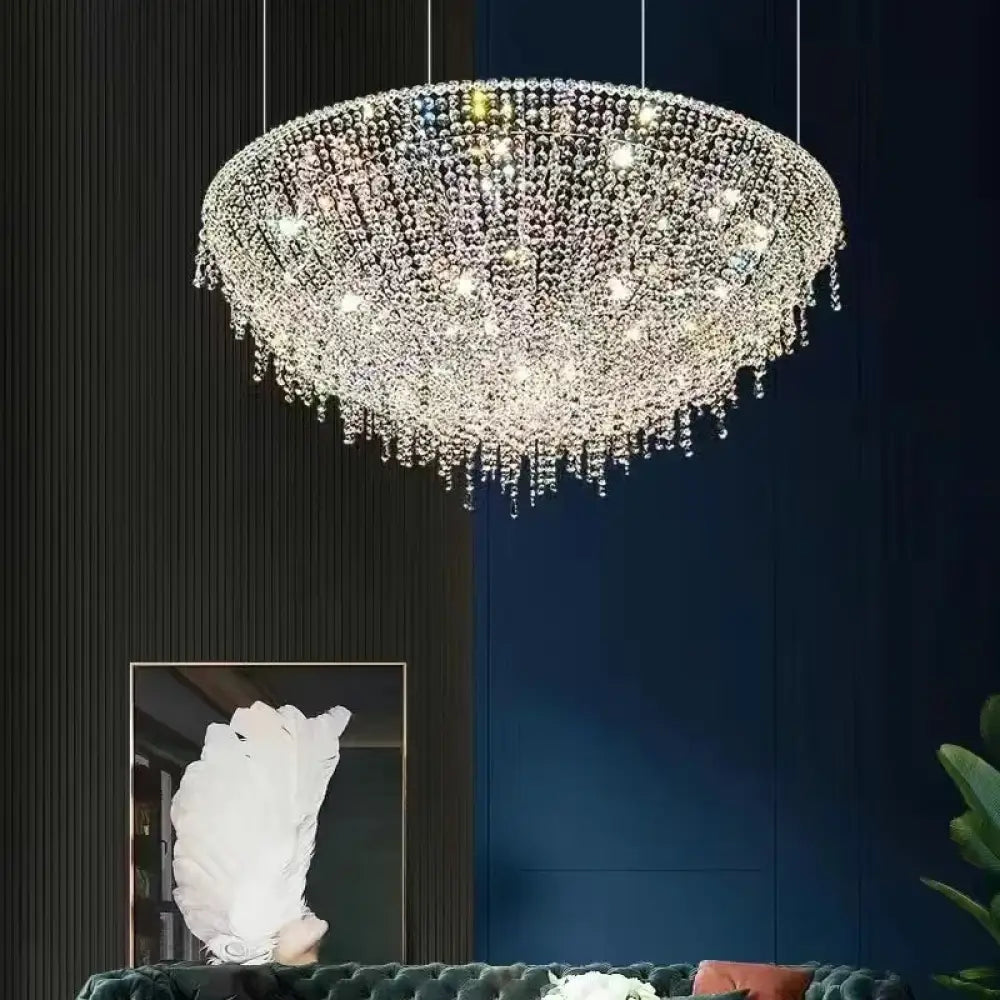 Modern LED Half Round Crystal Ceiling Chandelier - Elegant Illumination for Living and Dining Spaces - DecorGlobe