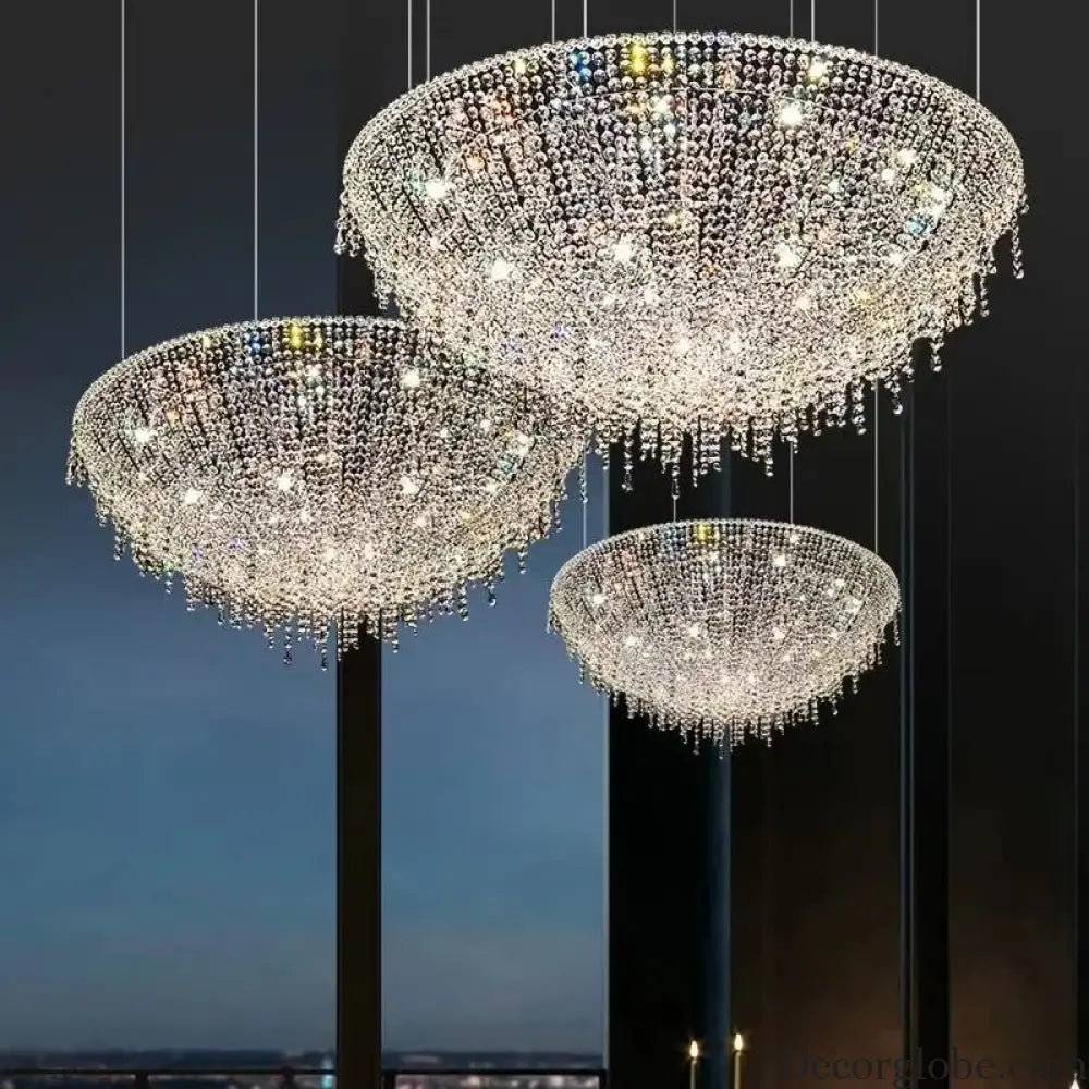 Modern LED Half Round Crystal Ceiling Chandelier - Elegant Illumination for Living and Dining Spaces - DecorGlobe