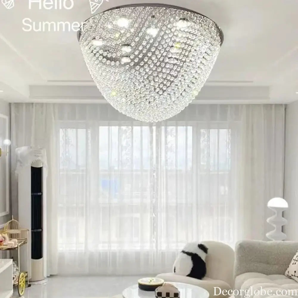 Modern LED Half Round Crystal Ceiling Chandelier - Elegant Illumination for Living and Dining Spaces - DecorGlobe