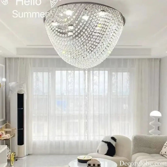 Modern LED Half Round Crystal Ceiling Chandelier - Elegant Illumination for Living and Dining Spaces - DecorGlobe