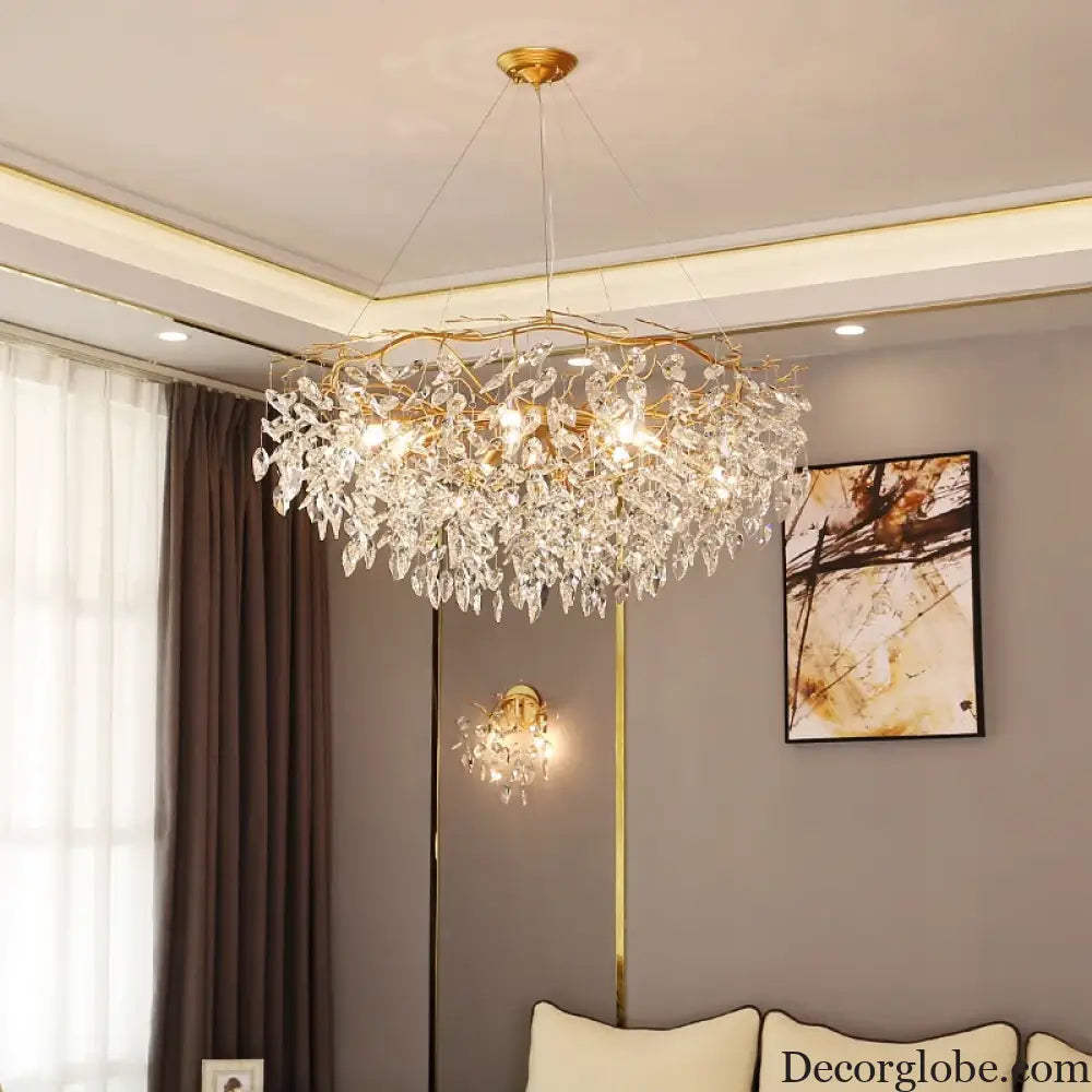 Modern LED Leaf Crystal Ceiling Chandeliers - Elegance for Living, Dining, and Bedrooms - DecorGlobe