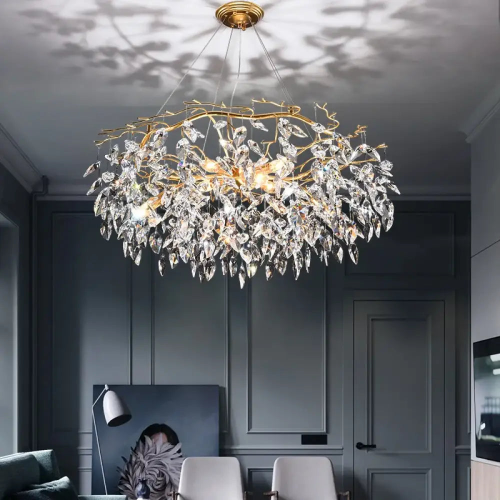 Modern LED Leaf Crystal Ceiling Chandeliers - Elegance for Living, Dining, and Bedrooms - DecorGlobe