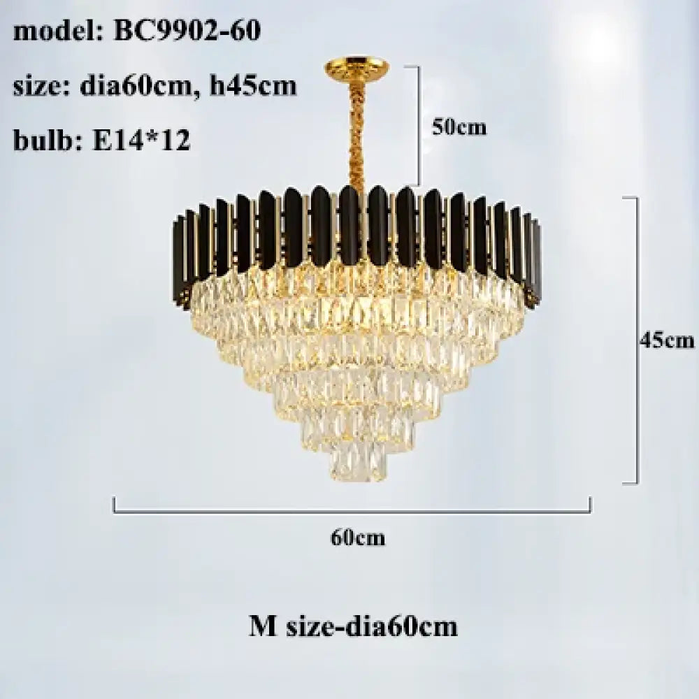 Modern LED Luxury Black Gold Crystal Chandeliers - Elegant Indoor Lighting Fixture for Living and Dining Rooms - DecorGlobe