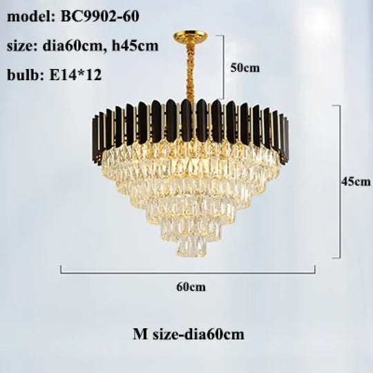 Modern LED Luxury Black Gold Crystal Chandeliers - Elegant Indoor Lighting Fixture for Living and Dining Rooms - DecorGlobe