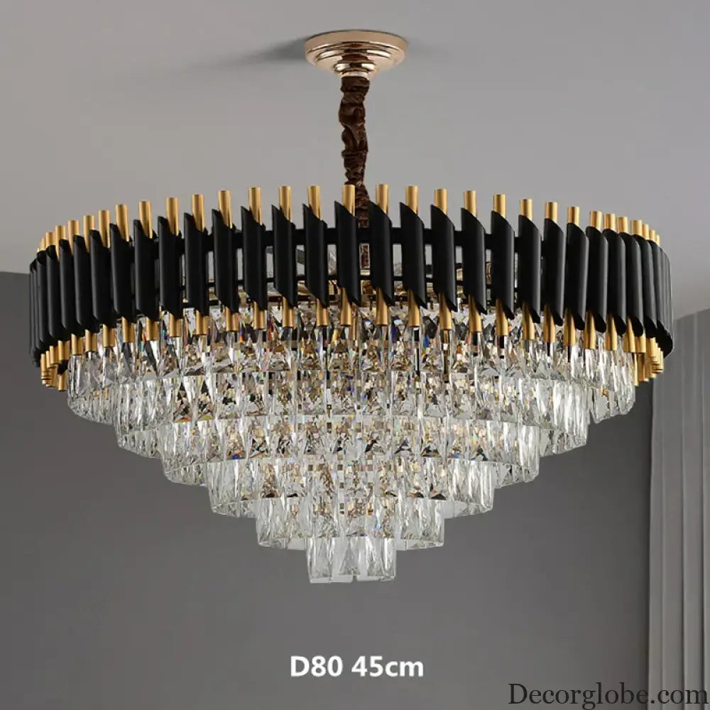 Modern LED Luxury Black Gold Crystal Chandeliers - Elegant Indoor Lighting Fixture for Living and Dining Rooms - DecorGlobe
