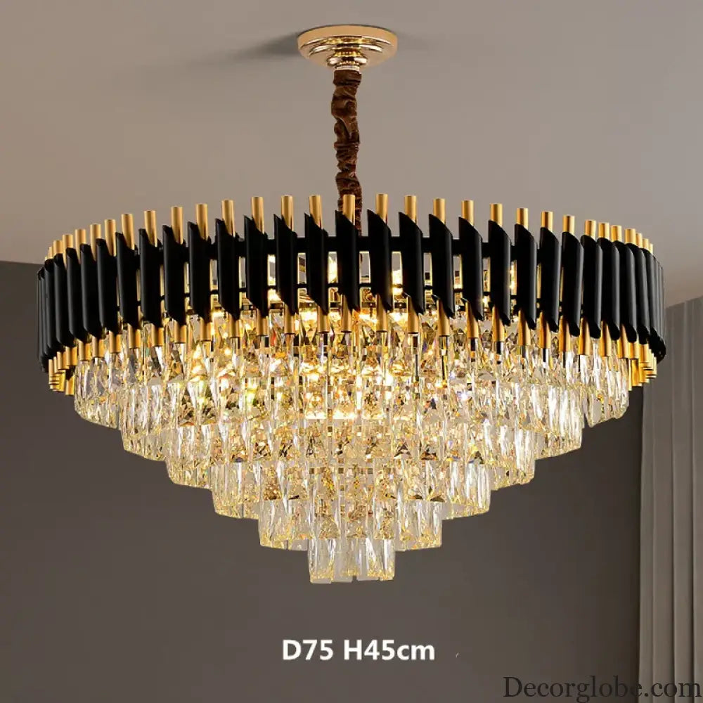 Modern LED Luxury Black Gold Crystal Chandeliers - Elegant Indoor Lighting Fixture for Living and Dining Rooms - DecorGlobe