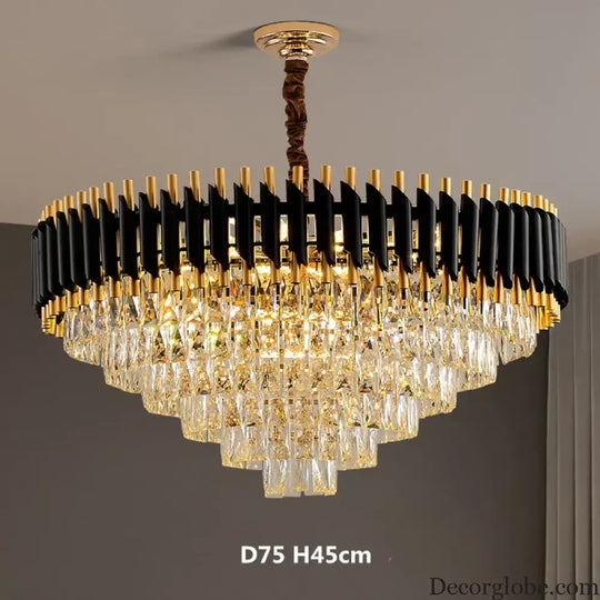 Modern LED Luxury Black Gold Crystal Chandeliers - Elegant Indoor Lighting Fixture for Living and Dining Rooms - DecorGlobe