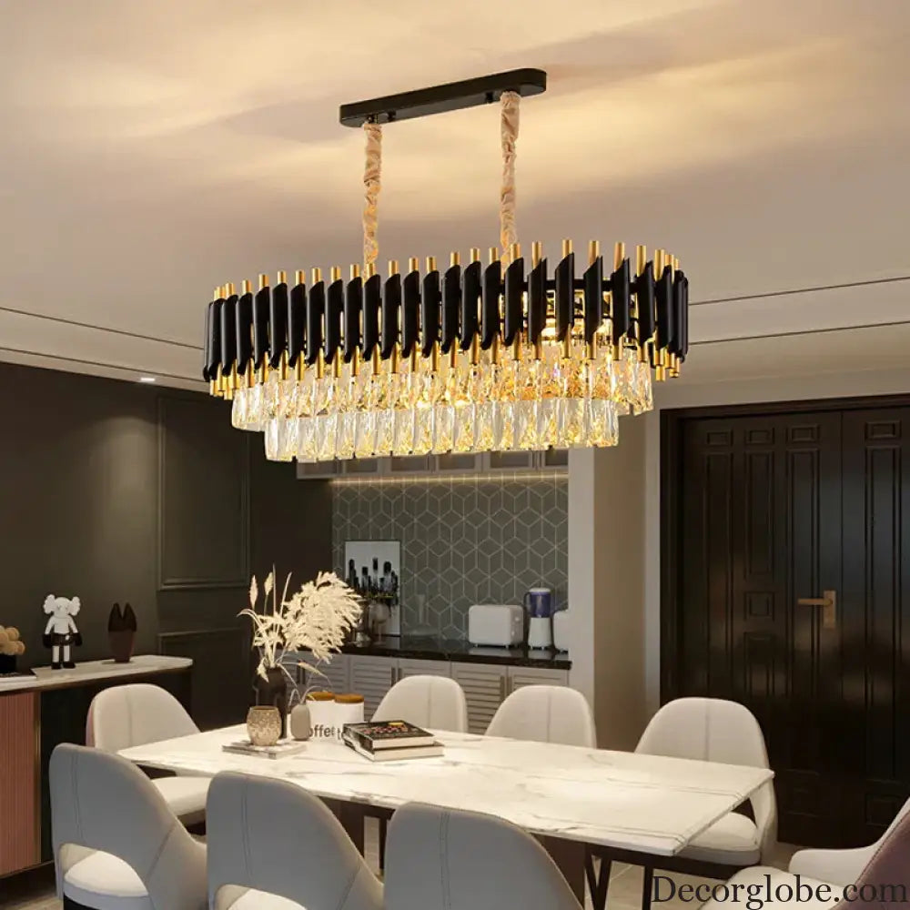 Modern LED Luxury Black Gold Crystal Chandeliers - Elegant Indoor Lighting Fixture for Living and Dining Rooms - DecorGlobe
