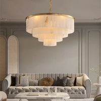 Lustres modernes en marbre naturel à LED pour salon - Luminaires élégants pour escaliers, lofts et salles à manger