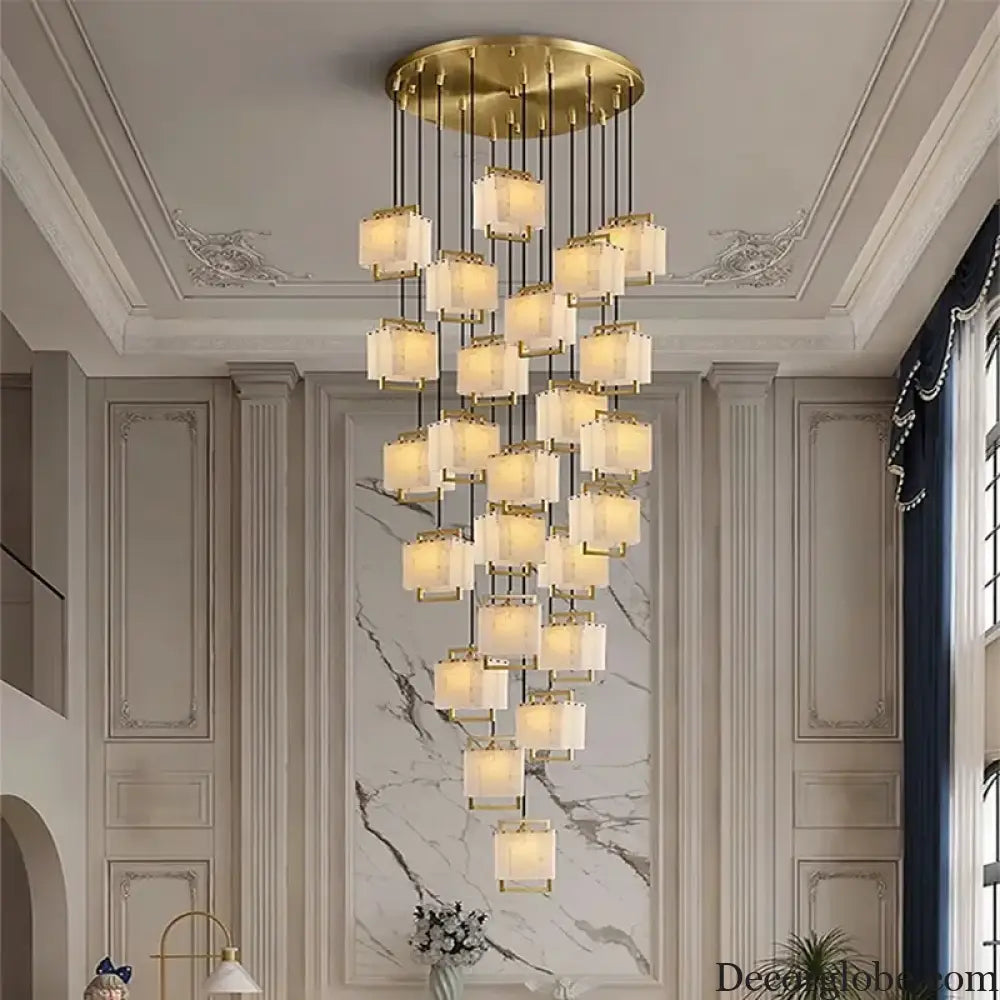Modern Natural Marble LED Living Room Chandeliers - Elegant Lighting Fixtures for Staircases, Lofts, and Dining Rooms - DecorGlobe