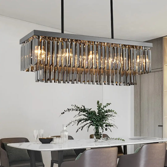 Rectangular Crystal LED 3-Step Dimming Smoke Gray Modern Chandelier 47’’ Lighting > Ceiling lights > Chandeliers