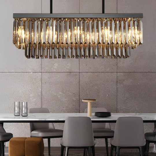 Rectangular Crystal LED 3-Step Dimming Smoke Gray Modern Chandelier Lighting > Ceiling lights > Chandeliers