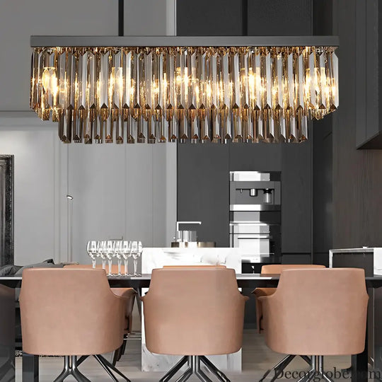 Rectangular Crystal LED 3-Step Dimming Smoke Gray Modern Chandelier Lighting > Ceiling lights > Chandeliers