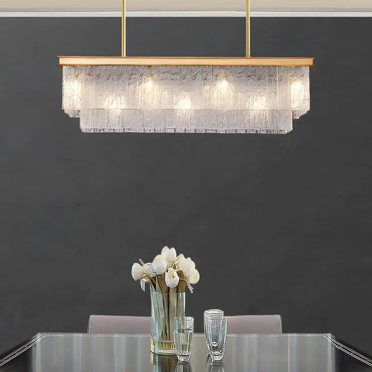 Long Rectangular Double Layer 3 Step Dimming Post Modern Chandelier Gold