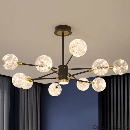 Modern LED Chandelier with Orb Glass Shade - Starburst Hanging Ceiling Light for Living Room