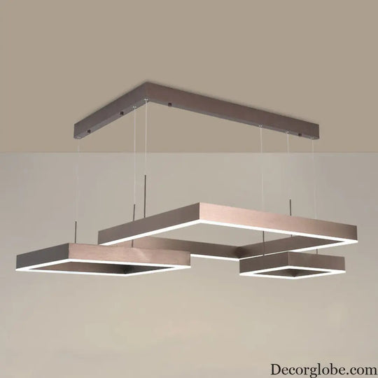 Simplicity Coffee LED Pendant Light Fixture - Tiered Square Acrylic Chandelier Design Coffee